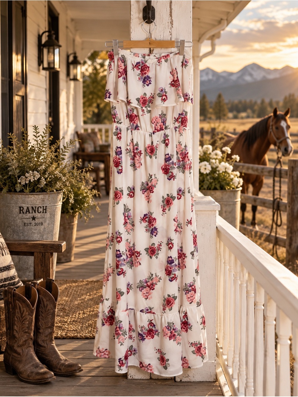 🌵Bluenotes - Floral Strapless Dress